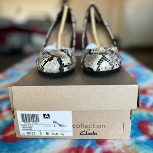 Clarks Women's Snakeskin Pattern Heels Adriel Viola